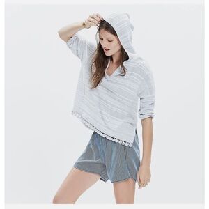 Madewell V-Neck Baja Hoodie Cropped Sweater Top Grey With Fringe Med/Lrg